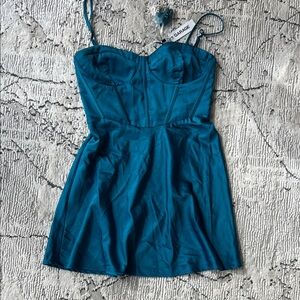 Garage Teal Satin Bustier Dress